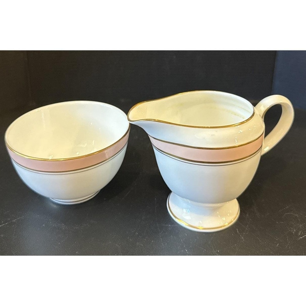 Royal Worcester Howard Pink Gold Trim Sugar Creamer Set England Vintage Retro